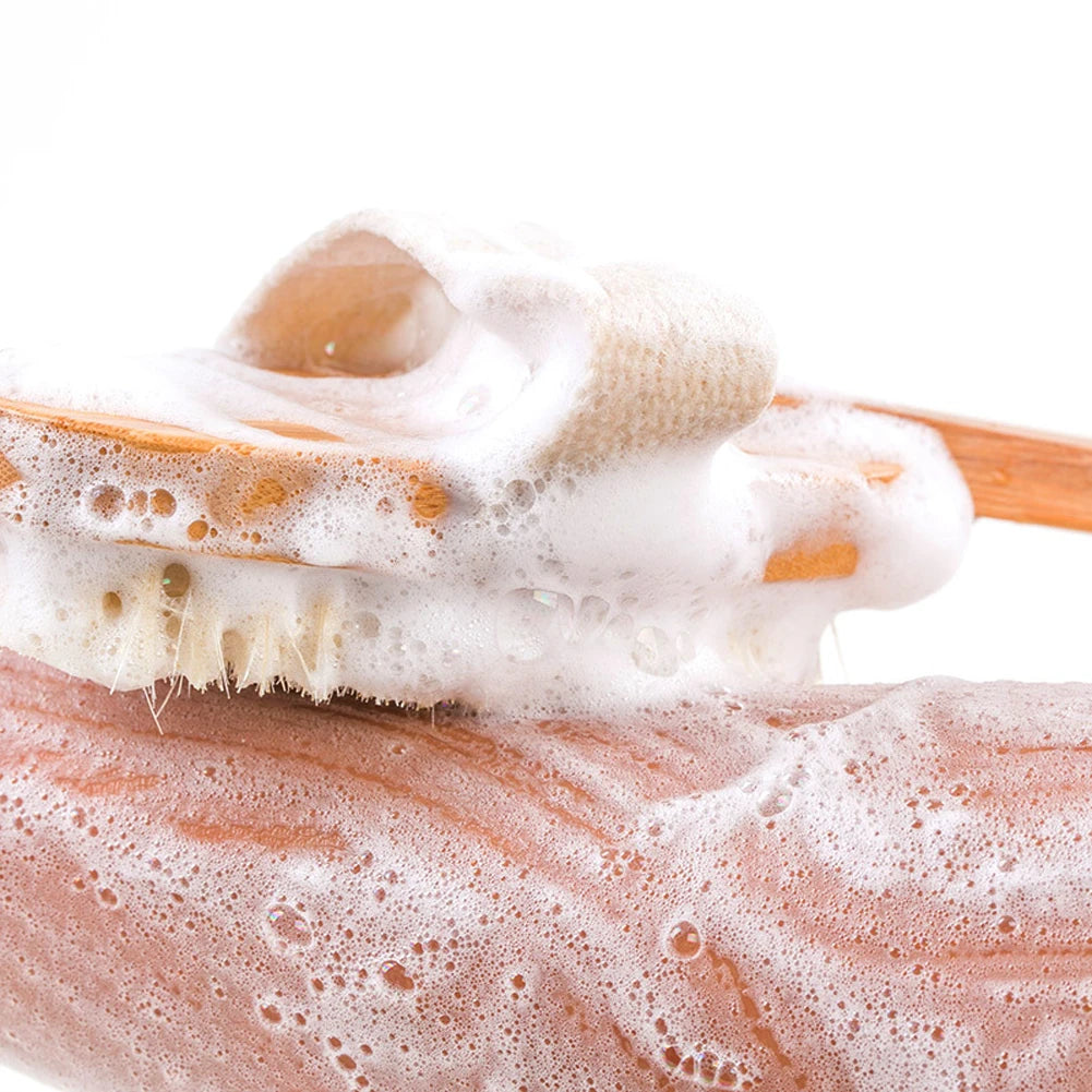 Dry Brush mit Langem Griff | Körperbürste aus Naturborsten für Rücken & Ganzkörper-Peeling