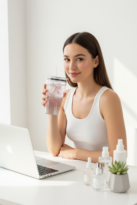 MONYA Bow Cup | Trinkbecher mit Schleife & Strohhalm – Dein täglicher Glow-up Begleiter