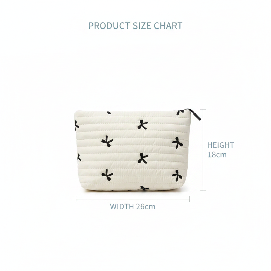 Süße Kosmetiktasche mit Schleifen – Weiche Clutch Makeup Bag | Creme, Rosa, Schwarz