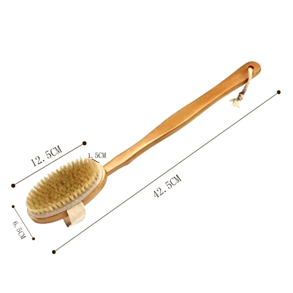 Dry Brush mit Langem Griff | Körperbürste aus Naturborsten für Rücken & Ganzkörper-Peeling