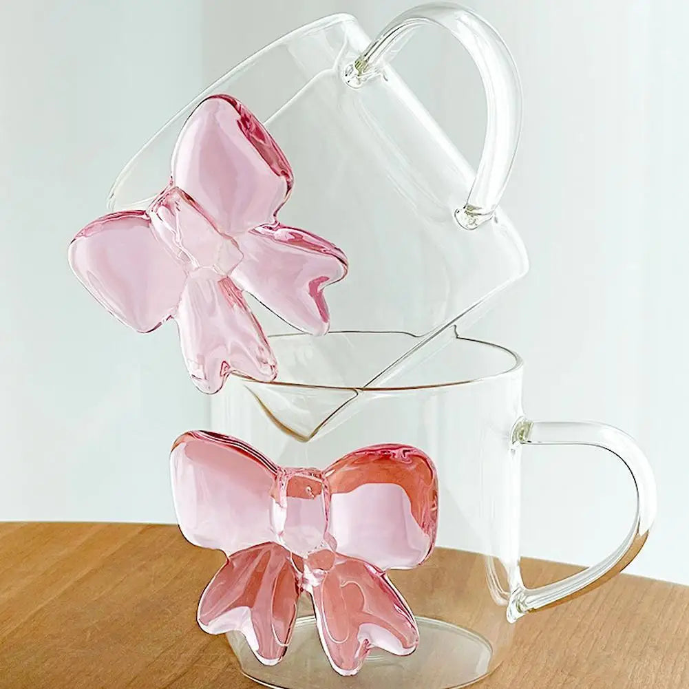 Glastasse mit 3D-Schleife | 400ml | Rosa Bow-Design | Geschenk für Frauen