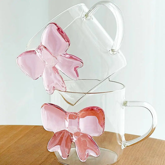 Glastasse mit 3D-Schleife | 400ml | Rosa Bow-Design | Geschenk für Frauen