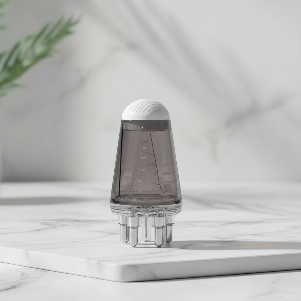 Serum-Applikator mit Massagekopf – Mini Serum & Haaröl Applikator für gesundes Haarwachstum | Transparent, Grau