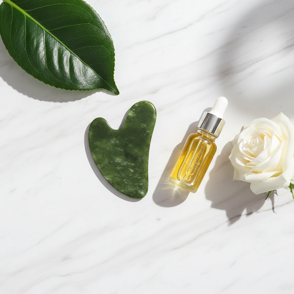 MONYA Jade Gua Sha Herz | Xiuyan Jade Massager für Gesicht, Hals & Lymphdrainage