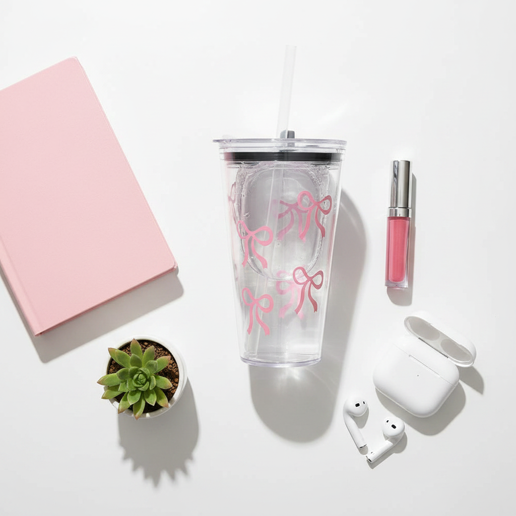 MONYA Bow Cup |  Trinkbecher mit Schleife & Strohhalm – Dein täglicher Glow-up Begleiter