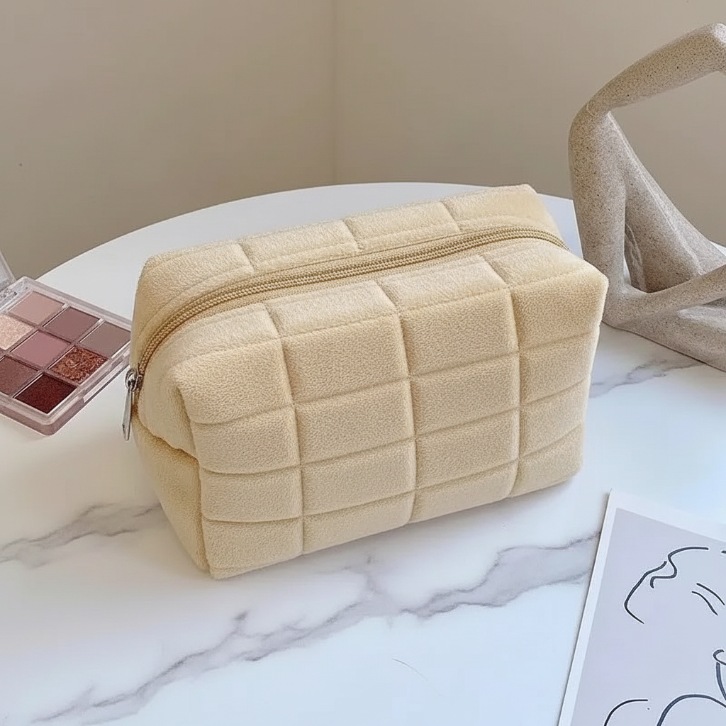 Fluffy Kosmetiktasche – Weiche Makeup Bag mit Reißverschluss | Rosa, Blau, Beige