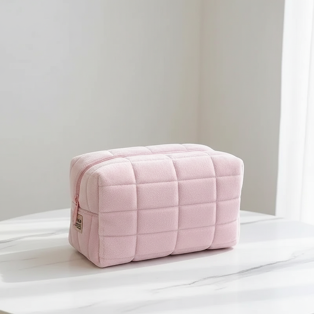 Fluffy Kosmetiktasche – Weiche Makeup Bag mit Reißverschluss | Rosa, Blau, Beige