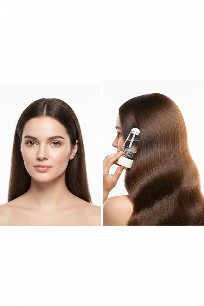 Serum-Applikator mit Massagekopf – Mini Serum & Haaröl Applikator für gesundes Haarwachstum | Transparent, Grau