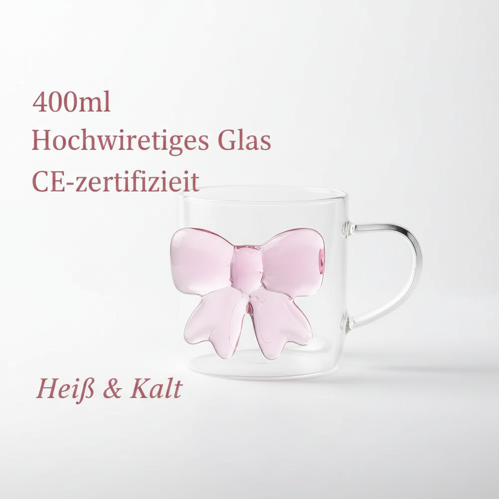 Glastasse mit 3D-Schleife 400ml – Rosa Bow-Design