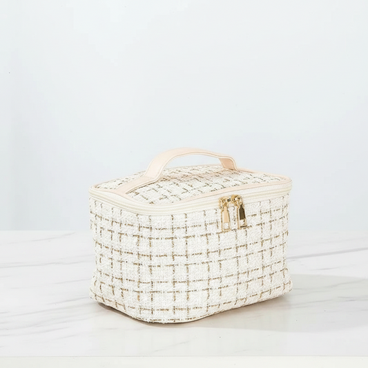 Luxus  Kosmetikkoffer – Große Make-up Tasche mit Doppelreißverschluss & Tragegriff | Beige, Schwarz, Rosa