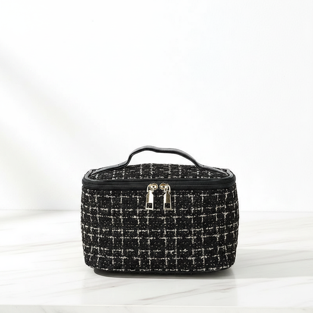 Luxus  Kosmetikkoffer – Große Make-up Tasche mit Doppelreißverschluss & Tragegriff | Beige, Schwarz, Rosa