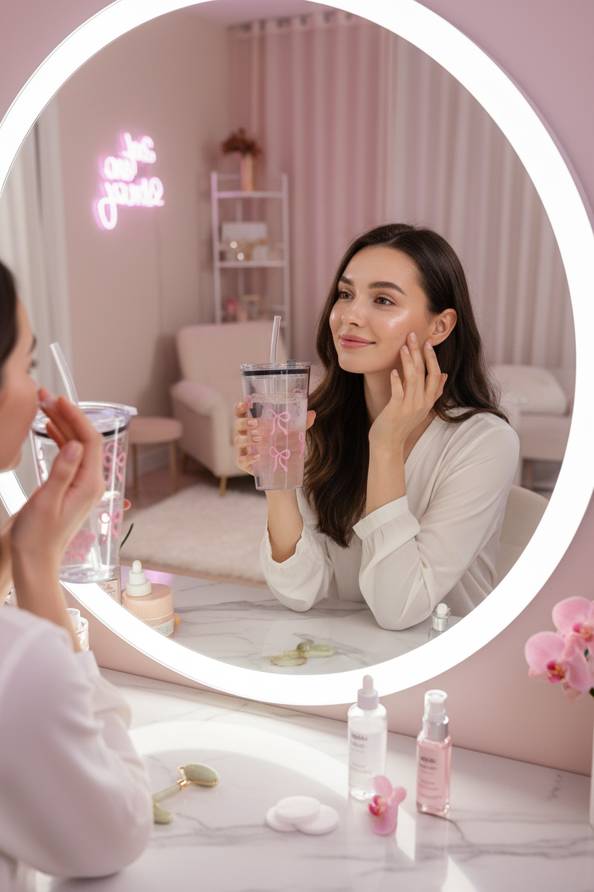MONYA Bow Cup |  Trinkbecher mit Schleife & Strohhalm – Dein täglicher Glow-up Begleiter